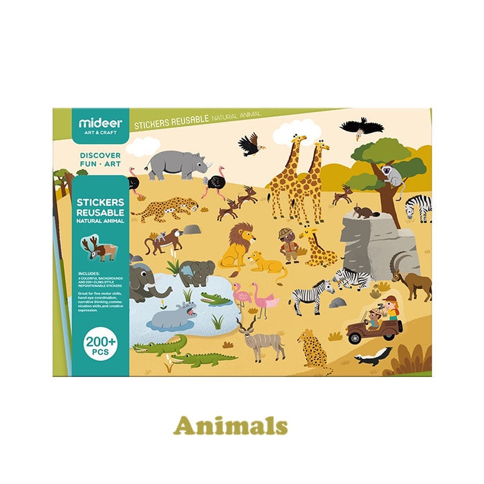 MiDeer Reusable Electrostatic Kids Stickers. Animals