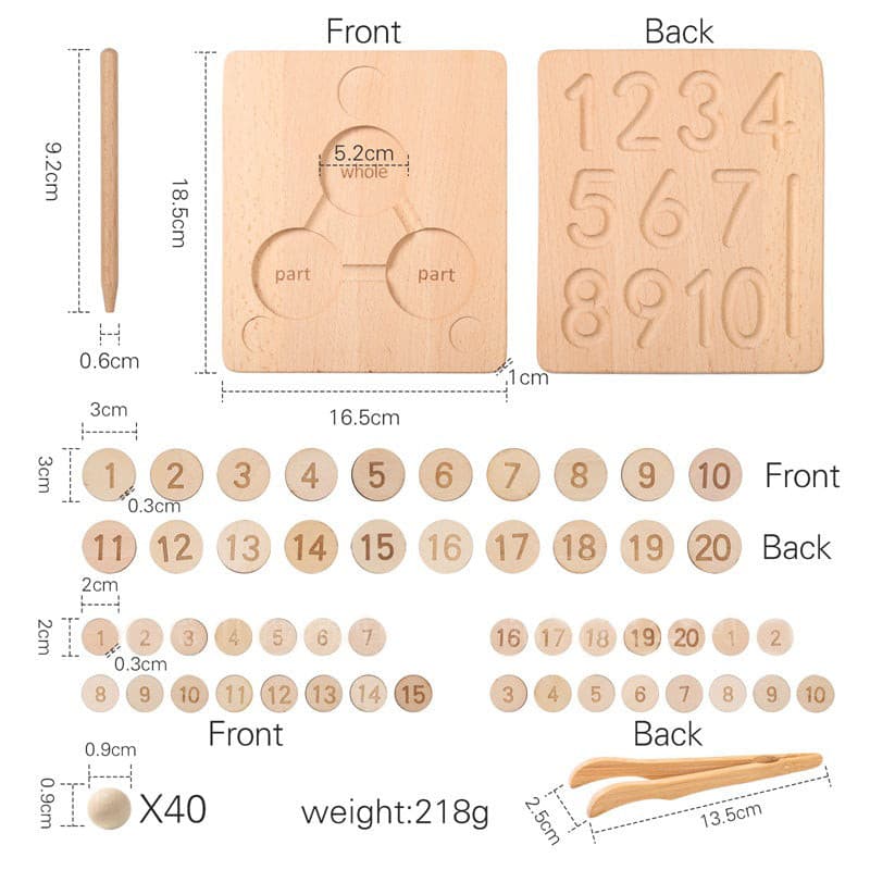 Double Sided Wooden Number Board. Montessori Math Toy.