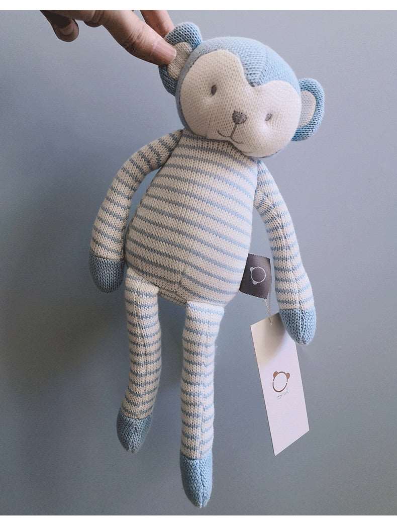 Knitted Animals Long legs Baby Soft Toys. Blue Monkey